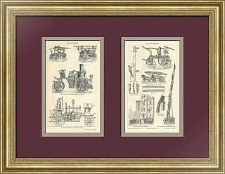 Редкие гравюры "Пожарные машины"