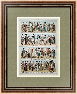 Антикварная хромолитография. Европейские национальные костюмы