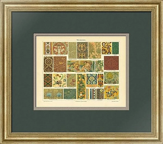 Антикварная хромолитография "Ткани. Орнаменты"