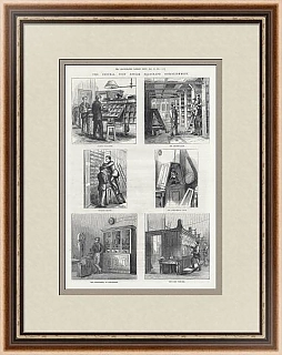 Старинная гравюра "Телеграфное учреждение" - оригинал