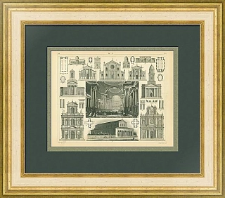 Антикварная гравюра "Церковь Мадлен в Париже. Франция"