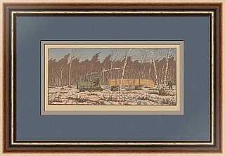 "Дорога в лесу" - оригинальная советская линогравюра