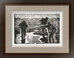 Советская оригинальная линогравюра "Геологи"