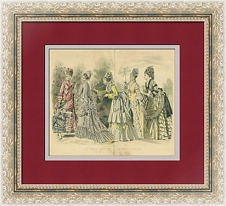 Антикварная гравюра "Розовый сад"