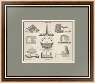 Редкая антикварная гравюра "Производство кирпича"