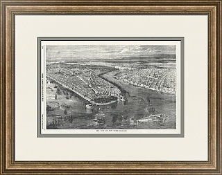 "New York. Панорама" - оригинальная гравюра - антикварный подарок