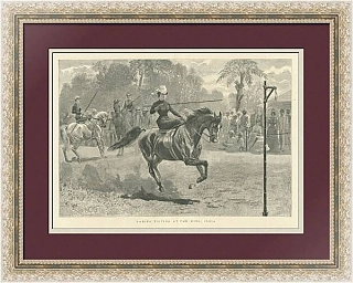 "Леди на состязании с кольцом. Индия" - оригинальная английская гравюра