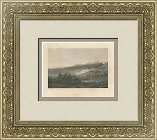 "Вулкан Этна. Сицилия" - антикварная гравюра - вип подарок