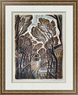 Оригинальная литография "Осенняя улица"
