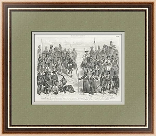 Оригинал антикварной гравюры "Военная форма разных стран"