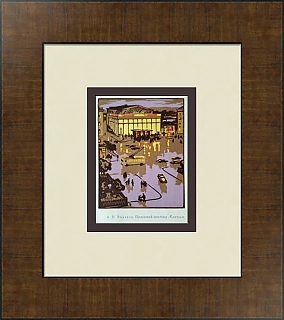 Оригинальная линогравюра "Пермь. Панорамный кинотеатр Кристалл"