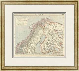 Великое княжество Финляндское и Швеция - антикварная карта