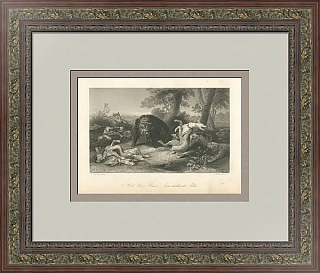 Антикварная гравюра "Охота на дикого кабана" - эксклюзивный подарок