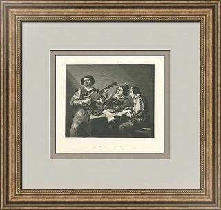 "Певцы" - оригинальная гравюра - антикварный подарок