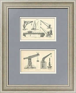 Старинные гравюры "Подъемные краны"