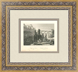 "Мост возле Куэнка, Испания" - антикварная гравюра