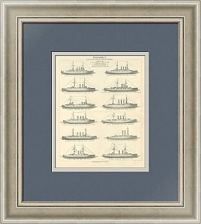 "Броненосцы" - оригинальная старинная гравюра