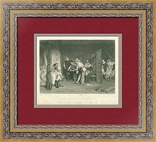 Антикварная гравюра "Укрощение строптивой"