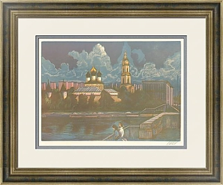 "На Москва-реке" - линогравюра СССР - эксклюзивный подарок
