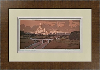 Оригинальная линогравюра "Вид на МГУ"