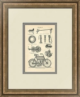 Старинная гравюра "Велосипеды II"