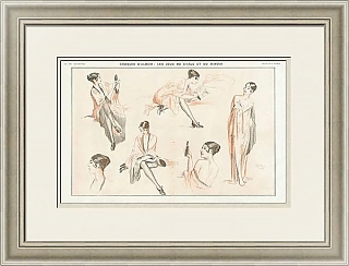 Антикварная страница La Vie Parisienne, "Игры с шалью и зеркалом"