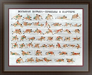"Вольная борьба. Приемы в партере" - оригинальный советский плакат