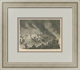 "Громление и лучение рыбы на реке Молога" - старинная гравюра