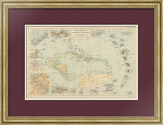 "Вест-Индия и Центральная Америка" - Антикварная карта