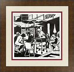 "В кафе" - оригинальная линогравюра СССР