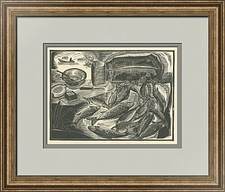 "Рыбак" - оригинальная линогравюра СССР