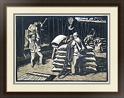 "Грузчики" - оригинальная линогравюра - винтажный подарок