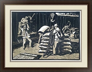"Грузчики" - оригинальная линогравюра - винтажный подарок