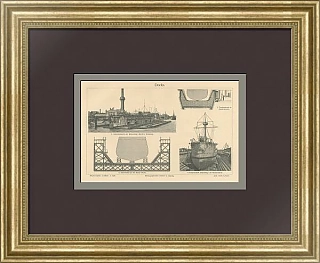 "Доки" - антикварная немецкая гравюра