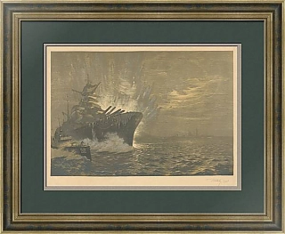 "Морской бой" - оригинальная линогравюра