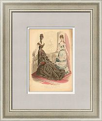 Антикварная гравюра "Бальные платья"