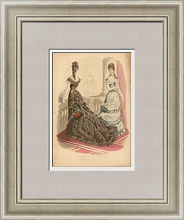 Антикварная гравюра "Бальные платья"