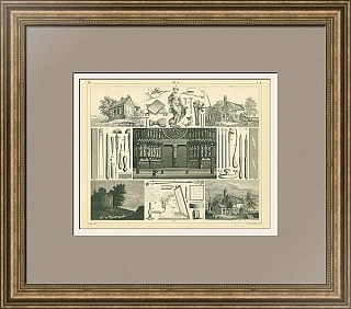 Антикварная гравюра "Инструменты скульптора"