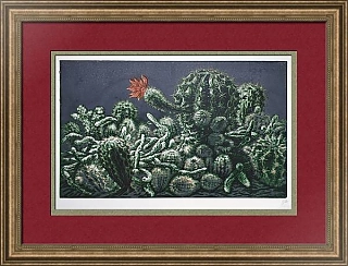 Оригинальная линогравюра "Кактусы цветут"