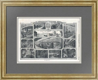 Редкая антикварная гравюра "Производство стрелкового оружия"