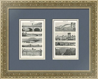 "Мосты городов мира" - антикварные иллюстрации - редкий подарок