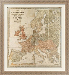 Карта железных дорог Западной Европы - антикварный оригинал