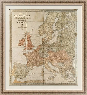 Карта железных дорог Западной Европы - антикварный оригинал