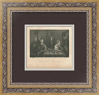 "Семейная сцена" - антикварная гравюра