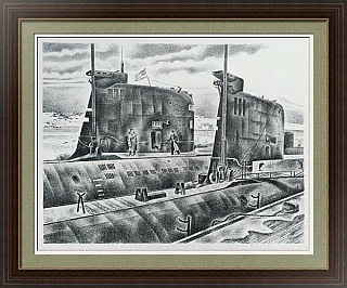 "Подлодки у берега" - оригинальная автолитография СССР