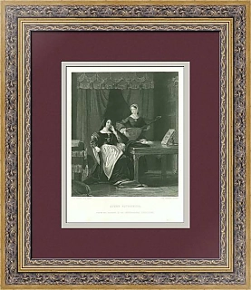 Антикварная гравюра "Королева Кэтрин"