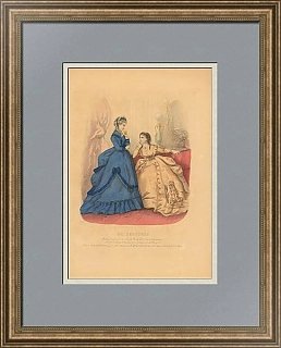 Антикварная гравюра "Повседневные платья"