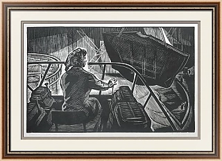 "Крановщица" - советская оригинальная линогравюра