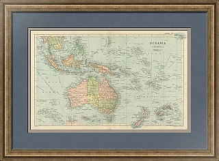 Карта Австралии и Океании - антикварный экземпляр