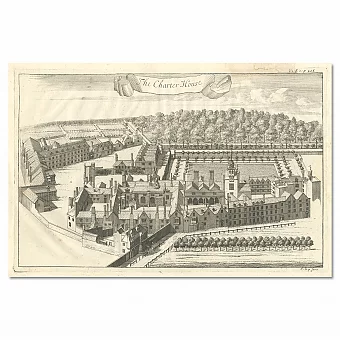 "Госпиталь Чартерхаус в Лондоне" - антикварная гравюра. Дополнительное изображение